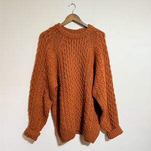 Lands' End Men's Cable Knit Crewneck Sweater - Rust